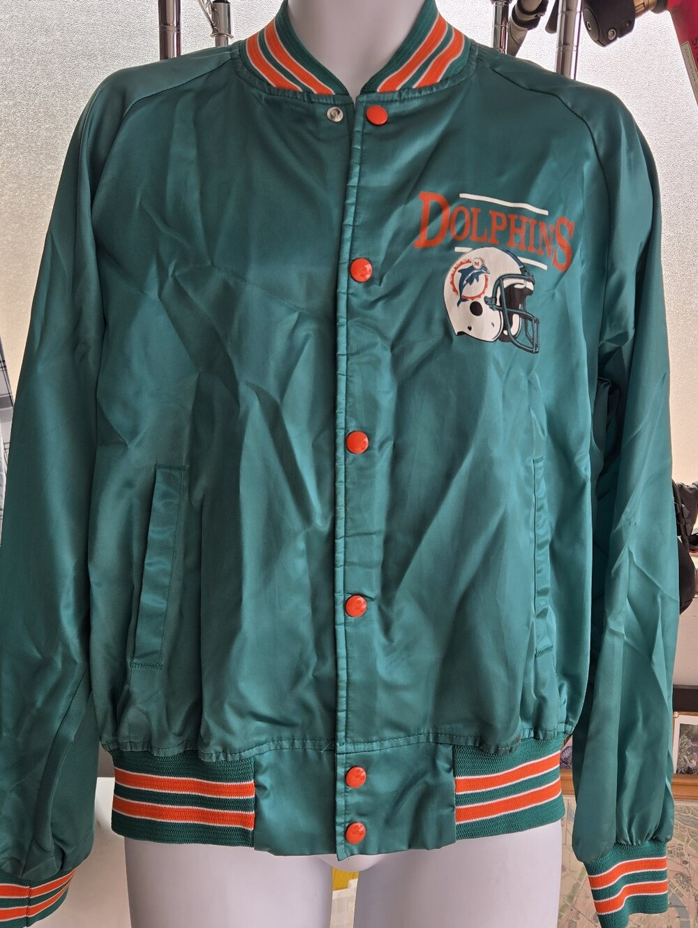 Vintage Miami Dolphins Satin Bomber Jacket - Chalk Line - Size Large
